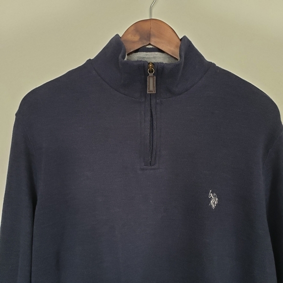 US Polo Association 1/4 Zip Henley Long Sleeve Shirt Mens Size Small Navy Blue - Picture 2 of 8